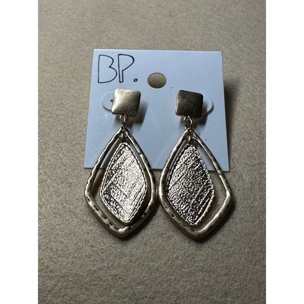 BP. Gold Tone Textured Diamond Drop Earrings Geometric Statement NWT New Boho